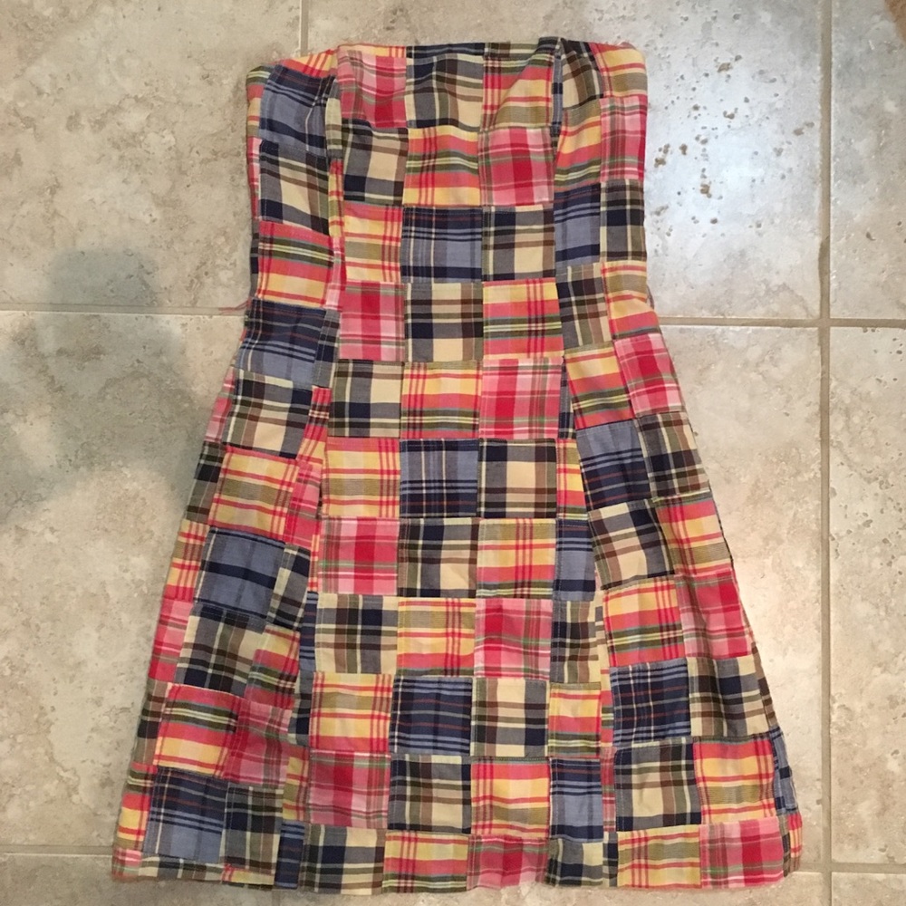 Strapless brightly colored Molly B plaid dress
